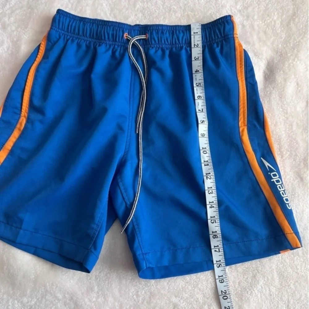 Speedo Men’s Size M Dark‎ Blue Orange Stripes Swim Trunks Shorts